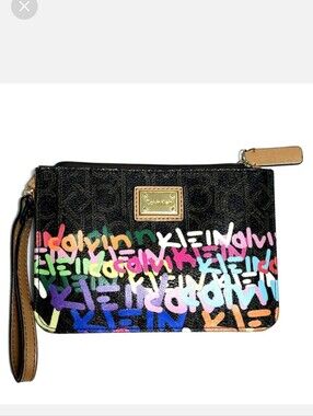 Calvin Klein wristlet Graffiti logo pouch